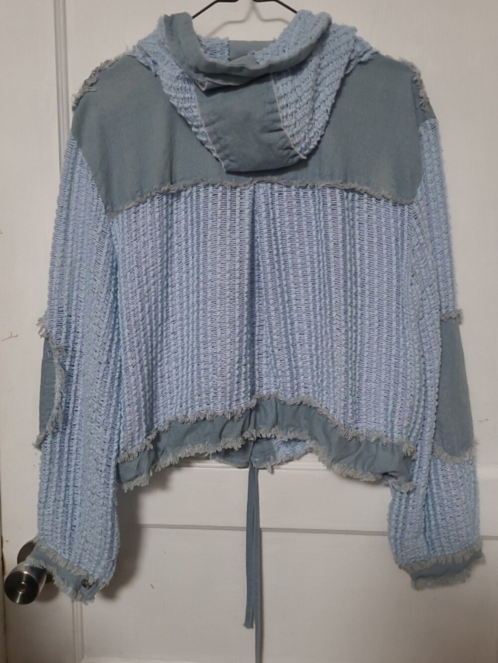 POL Blue Open Knit Distressed Hooded Jacket Top Medium - Picture 6 of 6